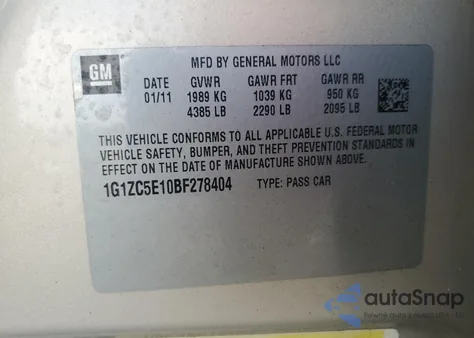 2011 Chevrolet Malibu 1Lt z USA, uszkodzony, nr VIN 1G1ZC5E10BF278404